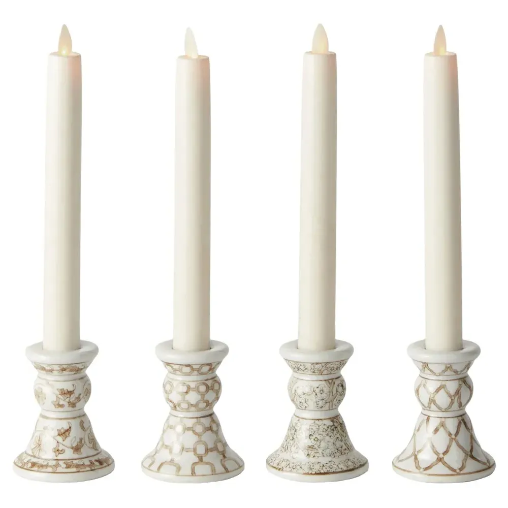 Nolan Chinoiserie Candle Holder Set - Taupe, Ceramic image