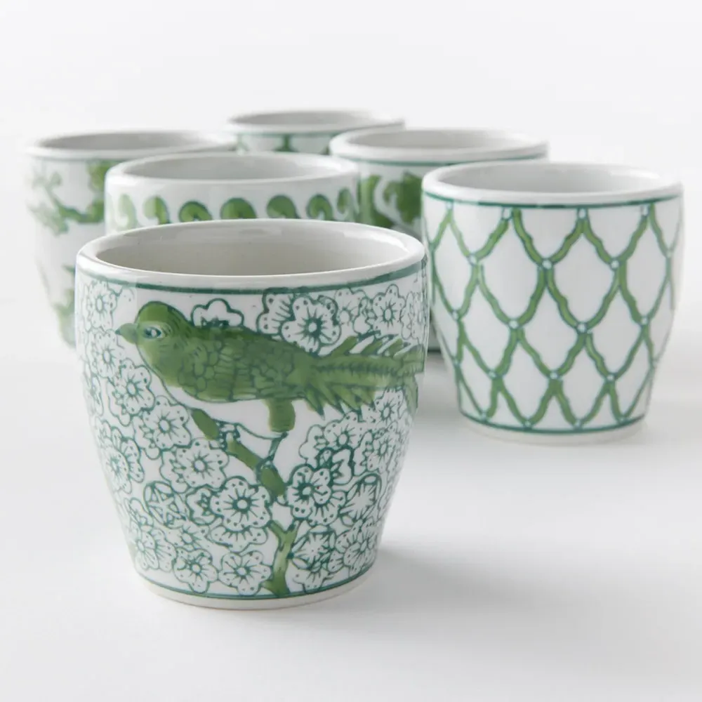 Nolan Flower Pot Set of 6 - Green, Porcelain