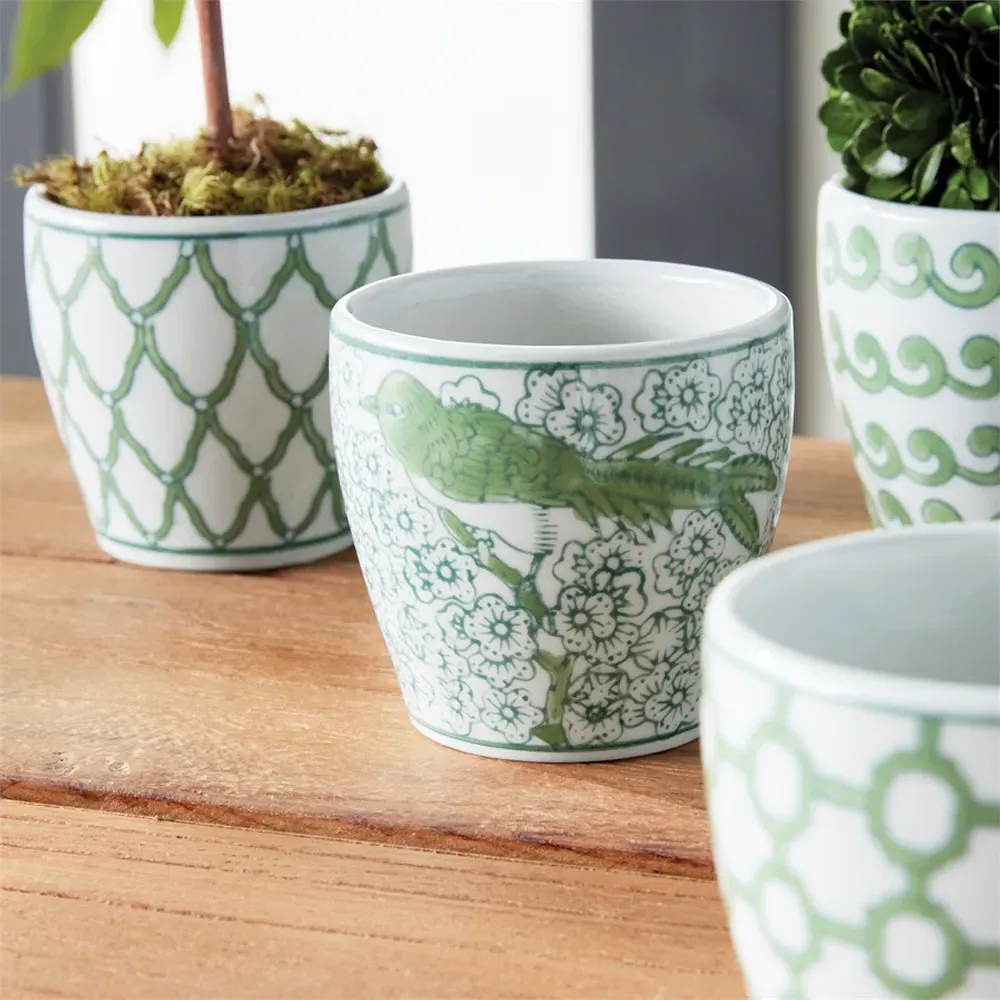 Nolan Flower Pot Set of 6 - Green, Porcelain