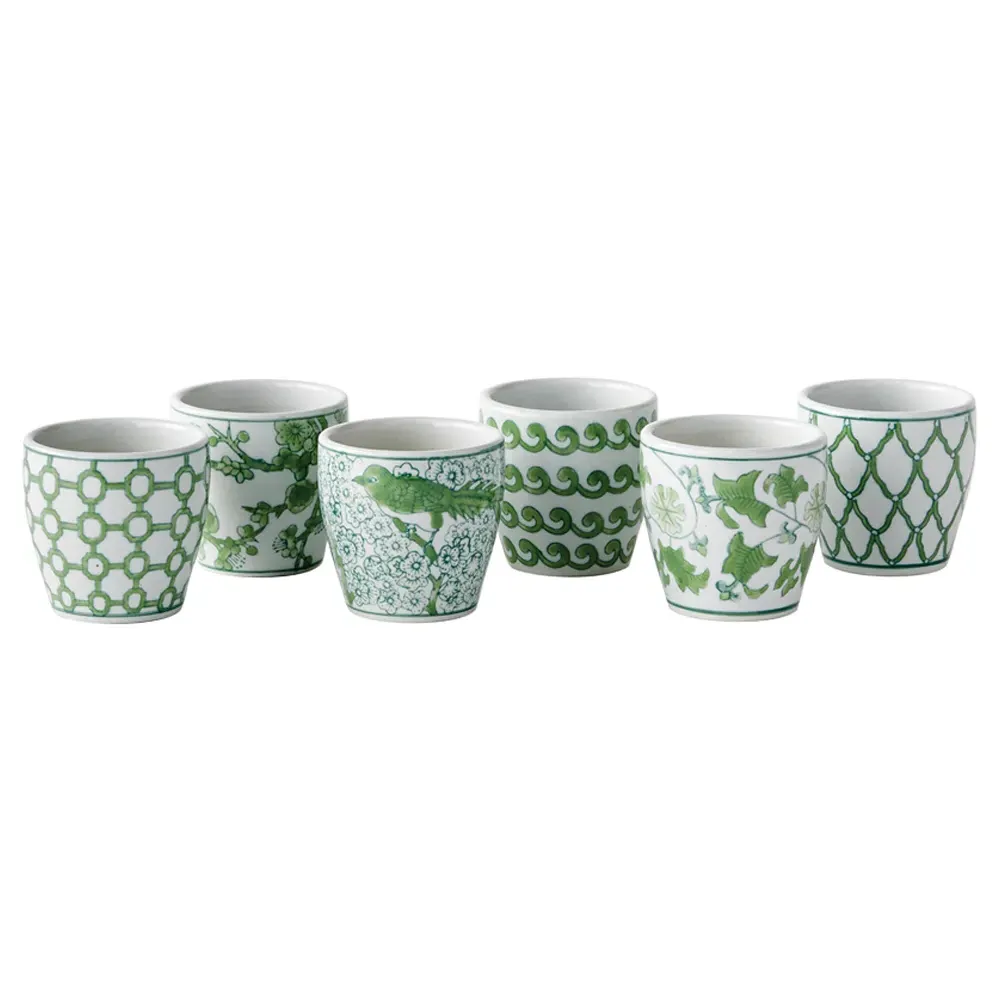 Nolan Flower Pot Set of 6 - Green, Porcelain