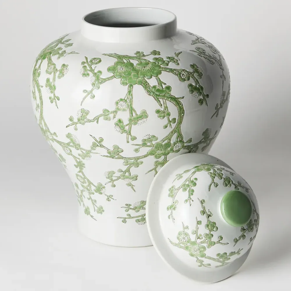 Nolan Lidded Ginger Jar - Green, Porcelain