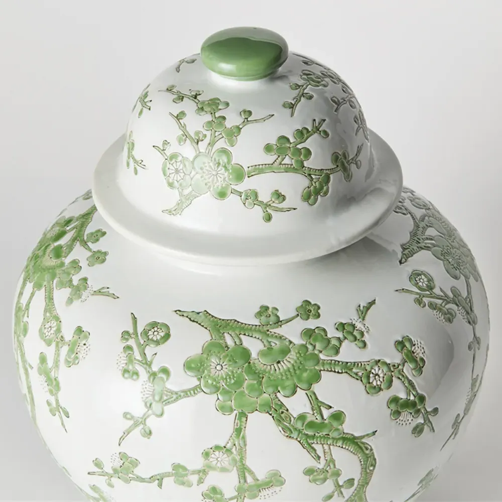 Nolan Lidded Ginger Jar - Green, Porcelain