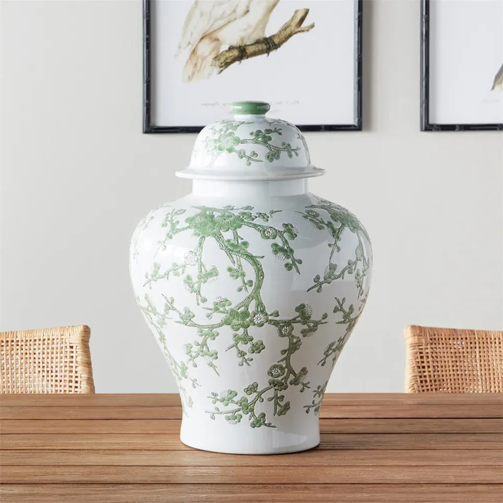 Nolan Lidded Ginger Jar - Green, Porcelain