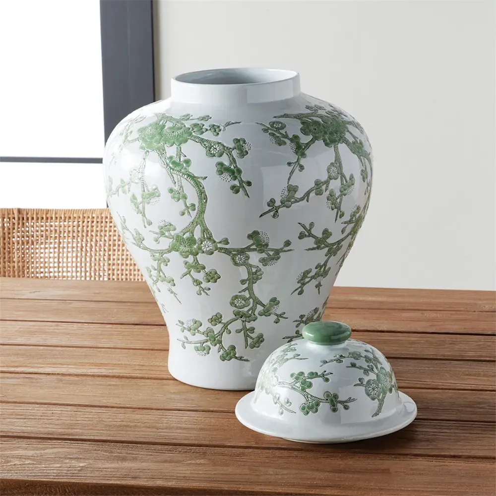 Nolan Lidded Ginger Jar - Green, Porcelain