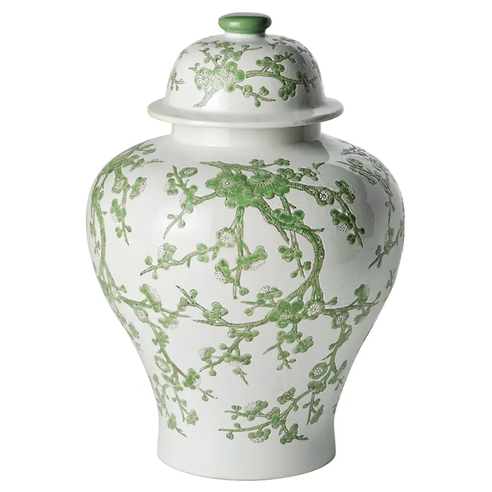 Nolan Lidded Ginger Jar - Green, Porcelain