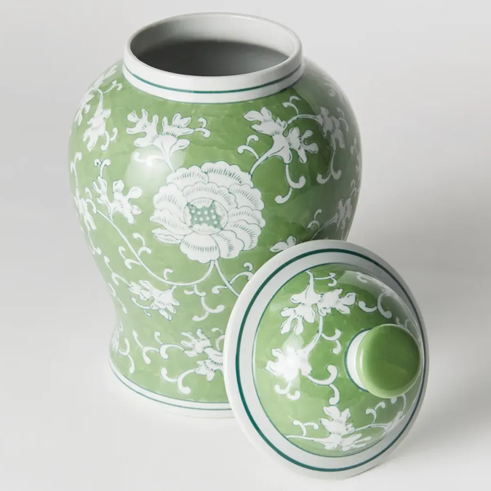 Nolan Lidded Lotus Ginger Jar - Green, Porcelain