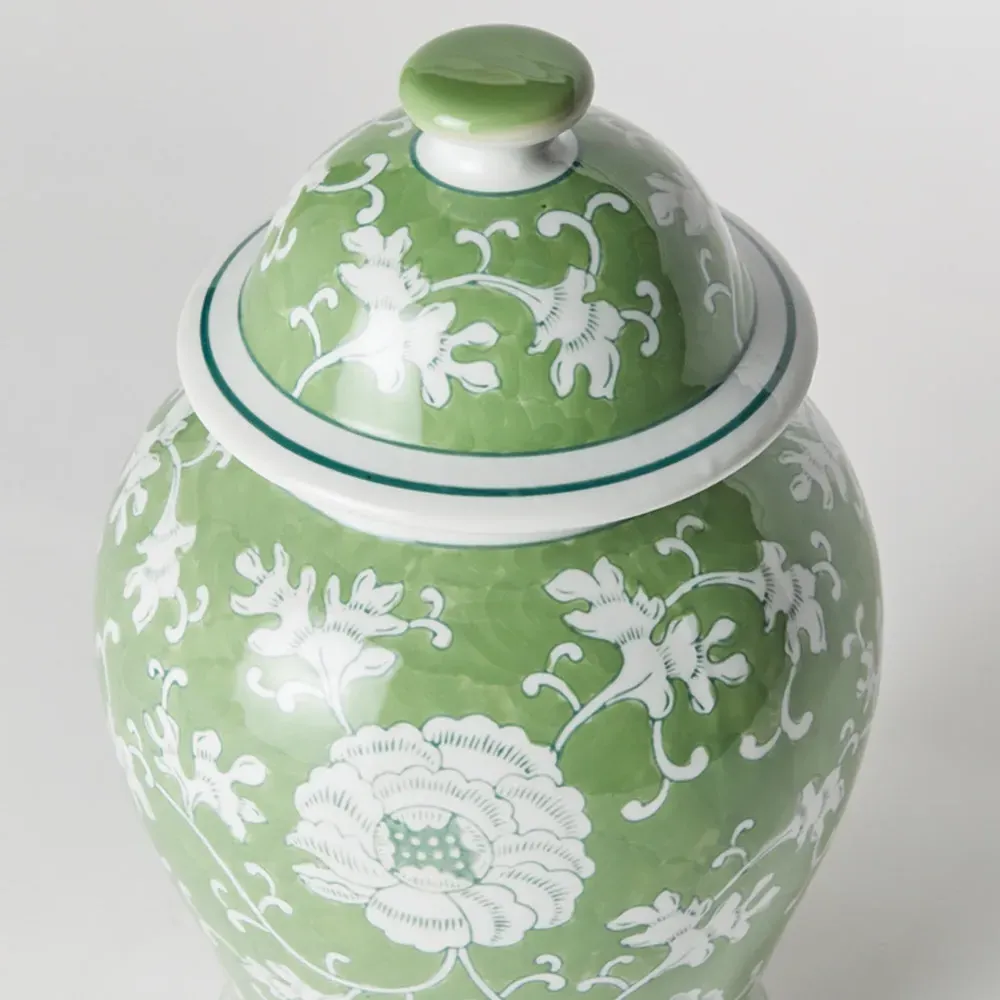 Nolan Lidded Lotus Ginger Jar - Green, Porcelain