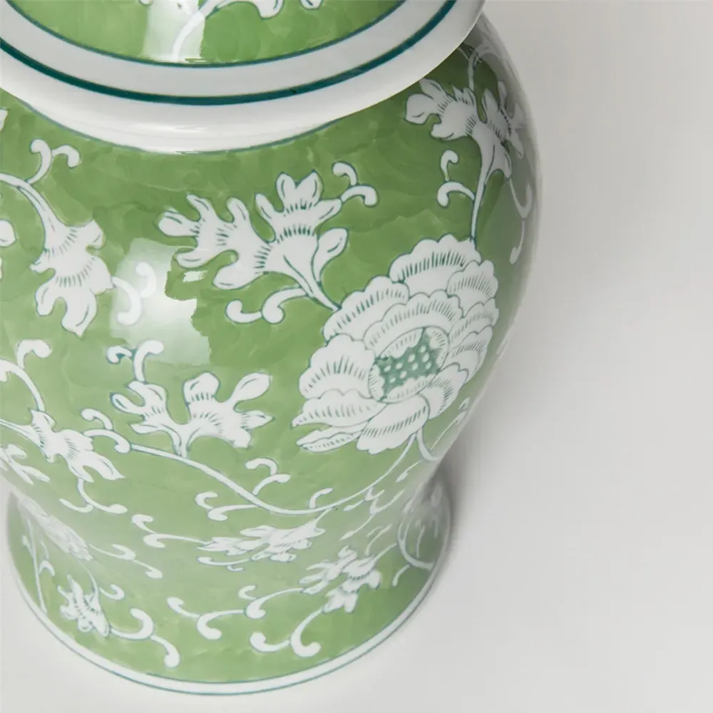 Nolan Lidded Lotus Ginger Jar - Green, Porcelain