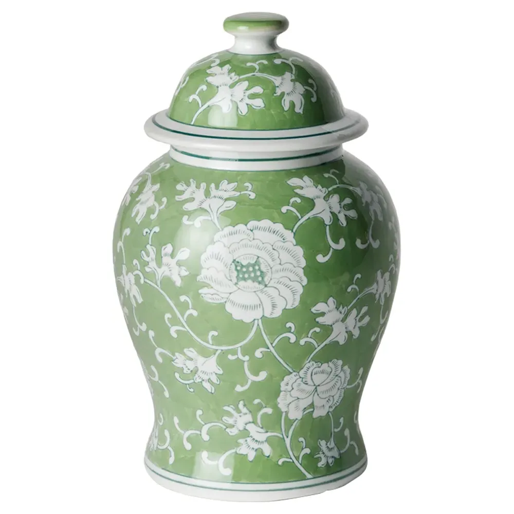 Nolan Lidded Lotus Ginger Jar - Green, Porcelain
