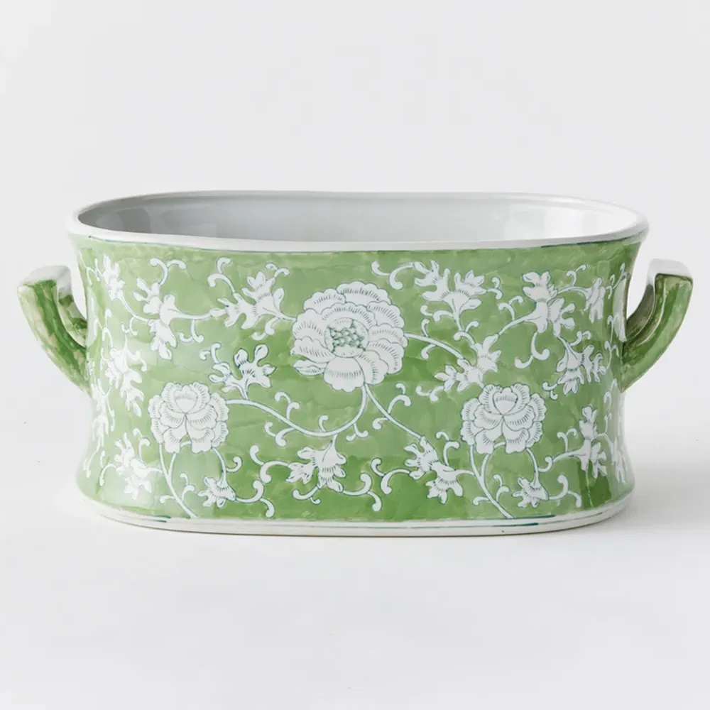 Nolan Lotus Planter - Green, Porcelain