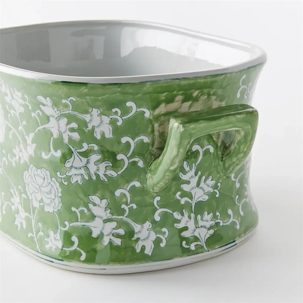 Nolan Lotus Planter - Green, Porcelain