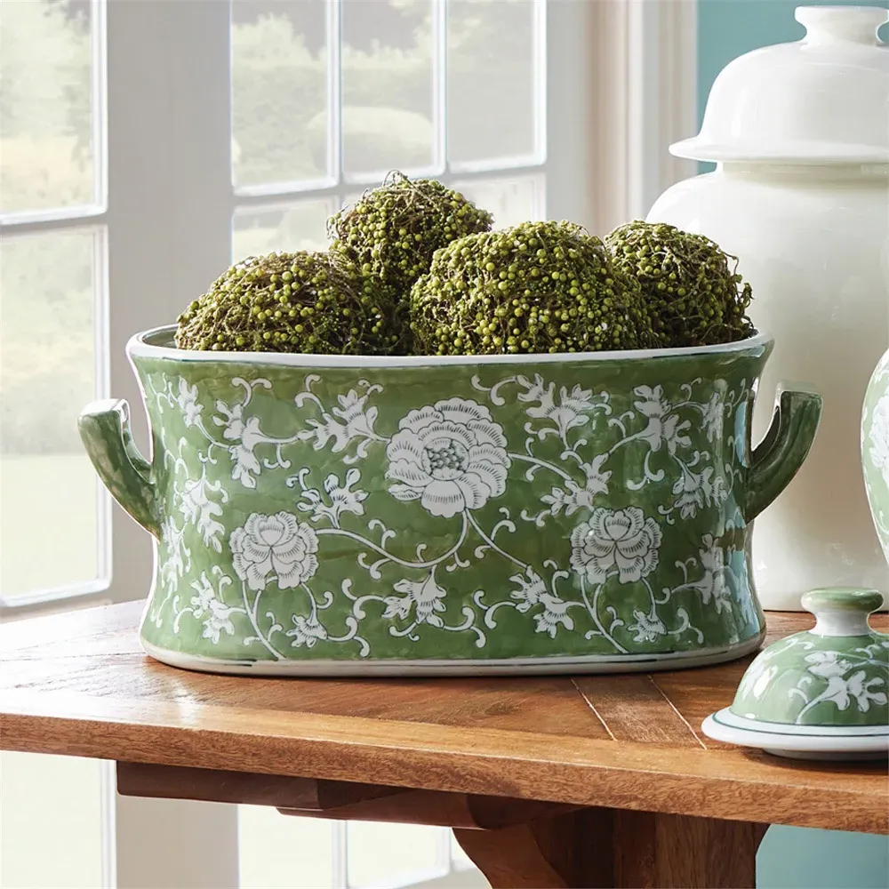 Nolan Lotus Planter - Green, Porcelain