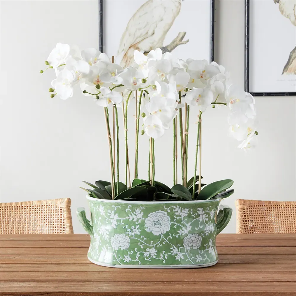 Nolan Lotus Planter - Green, Porcelain