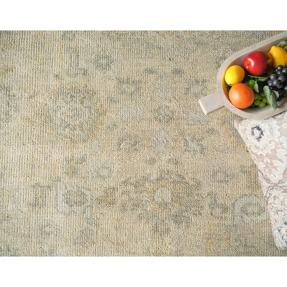 Nolan Oushak Patterned Hand Knotted Rug - Cream, Wool