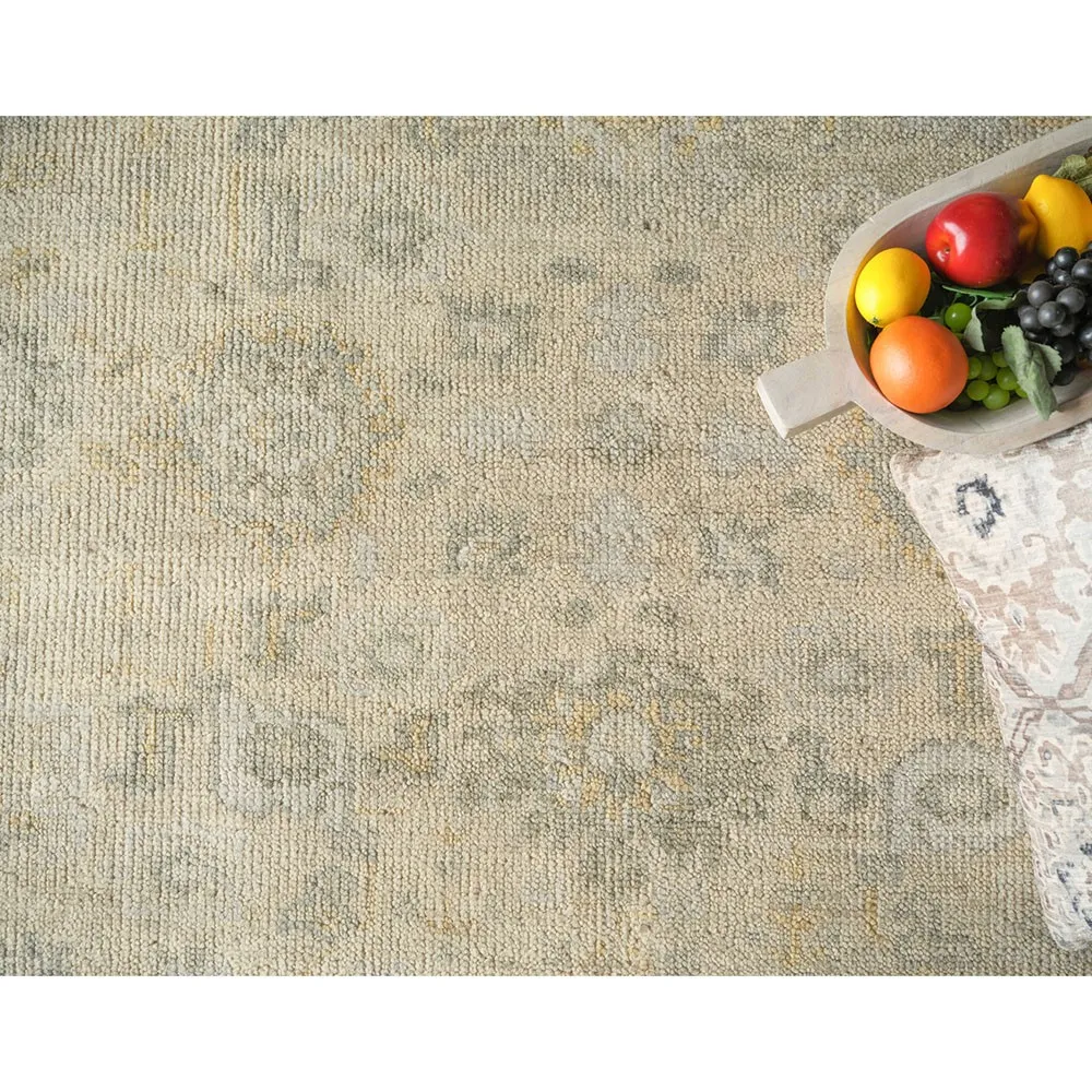 Nolan Oushak Patterned Hand Knotted Rug - Cream, Wool