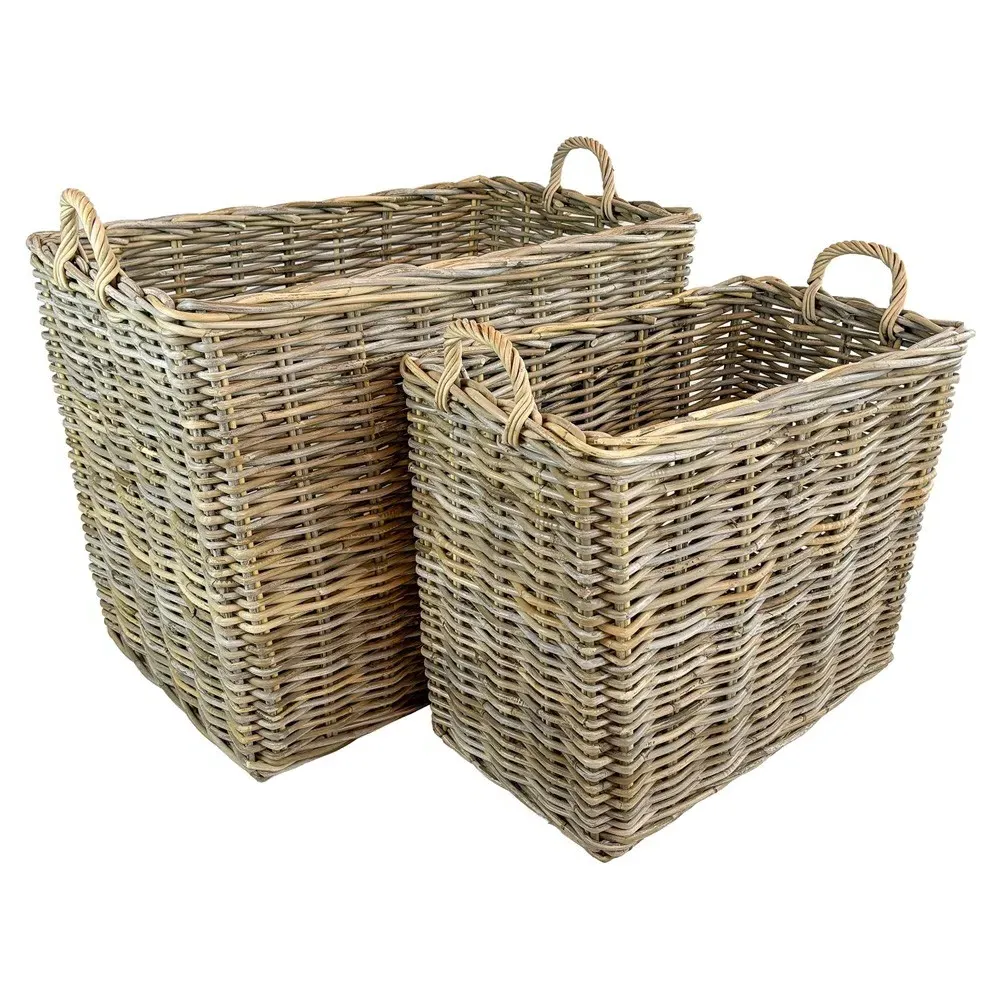 Nolan Rectangular Floor Basket Set of 2 - Grey, Rattan