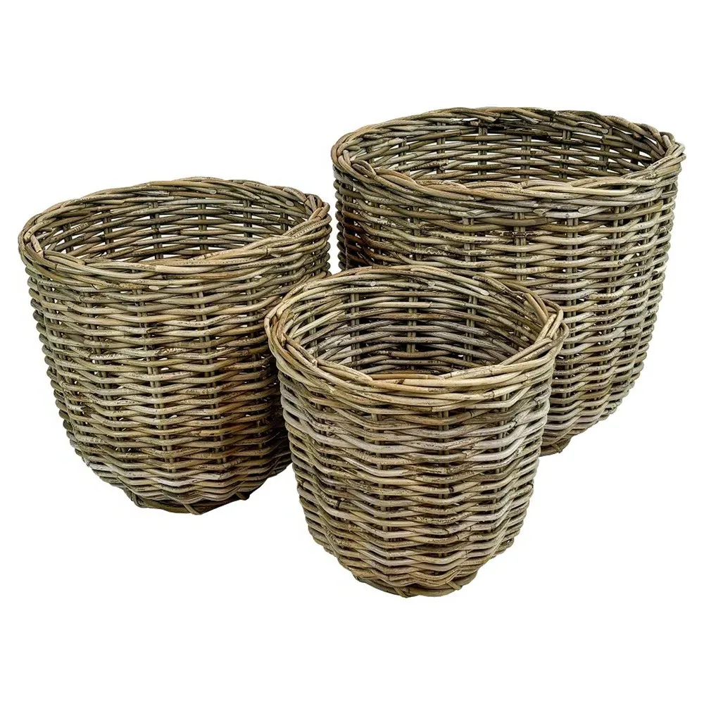 Nolan Round Floor Basket Set of 3 - Grey, Rattan image