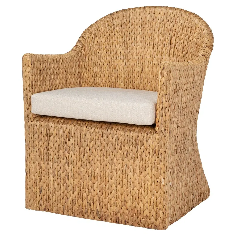 Nora Dining Arm Chair - Beige, Water Hyacinth