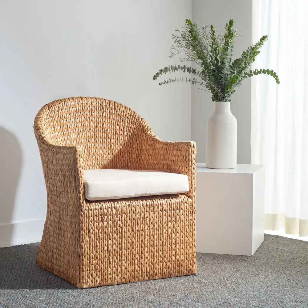 Nora Dining Arm Chair - Beige, Water Hyacinth