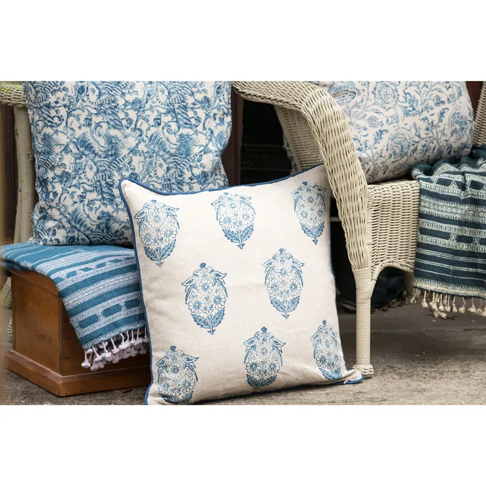 Nora Square Throw Pillow Cover - Indigo, Linen