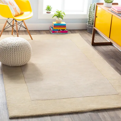 Norah Large Solid Rug with Border - Cream, Wool