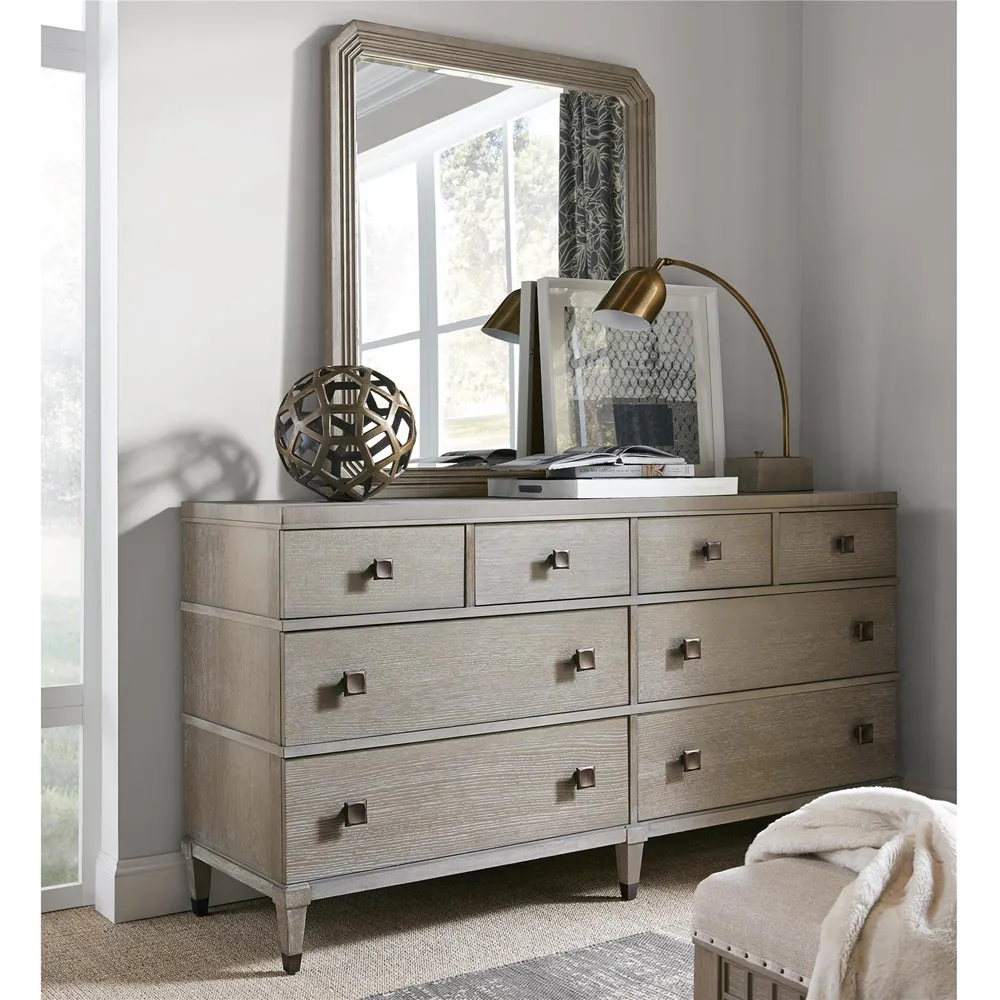 Norman 8 Drawer Double Dresser - Light Grey, Oak