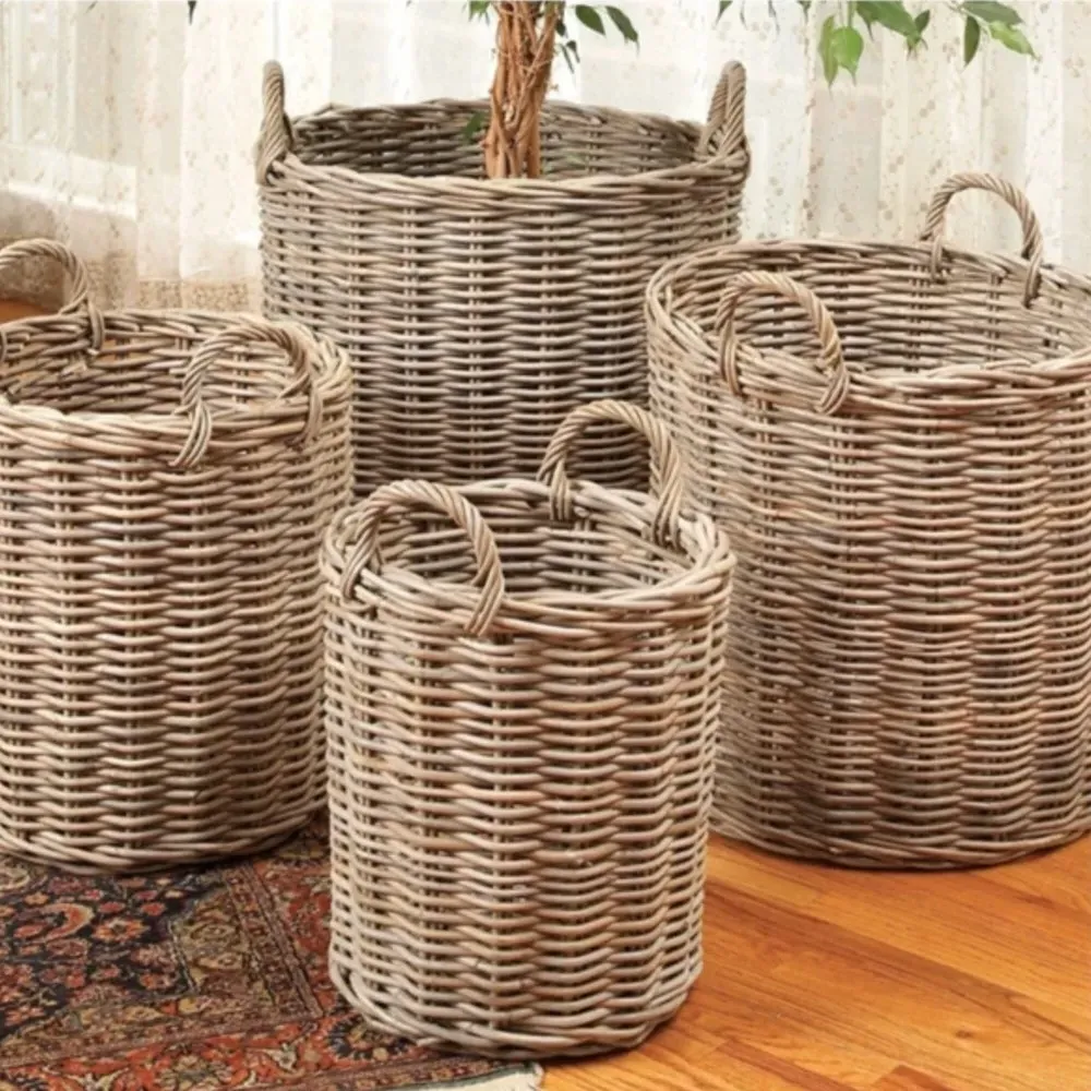 Norman Round Basket Set of 4 - Grey, Rattan