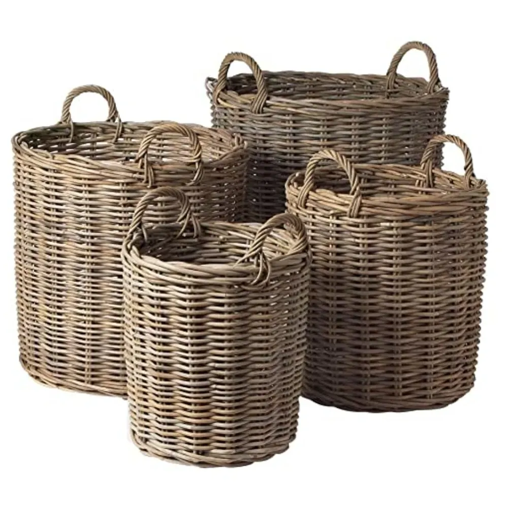 Norman Round Basket Set of 4 - Grey, Rattan image