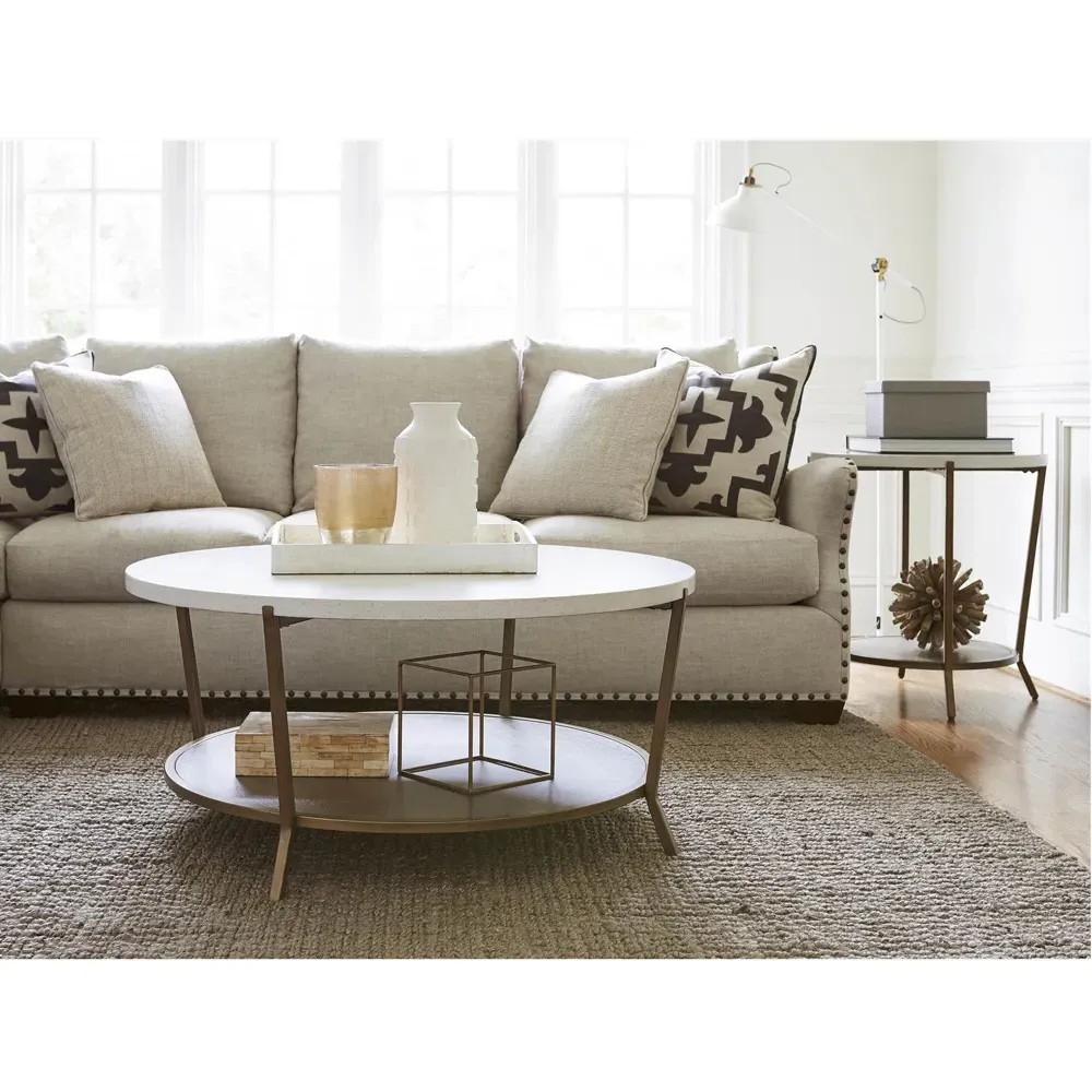 Norman Round Coffee Table - White, Stone