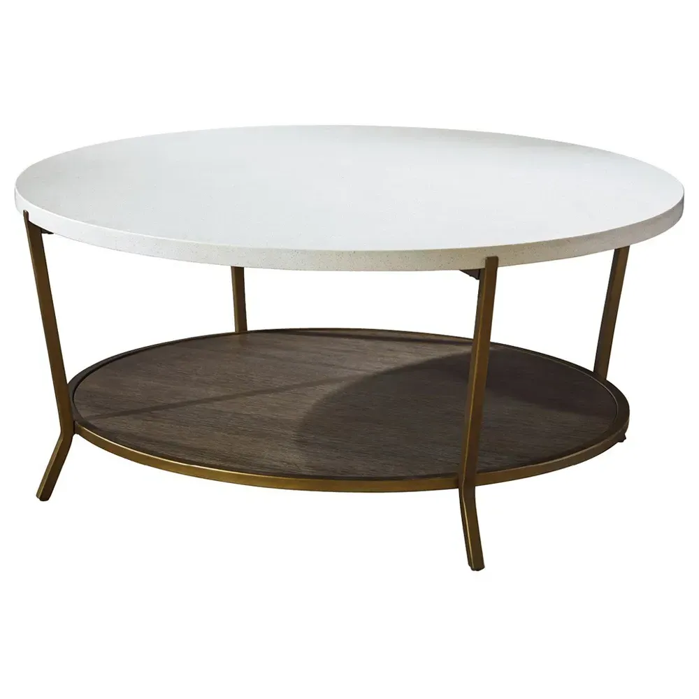 Norman Round Coffee Table - White, Stone image