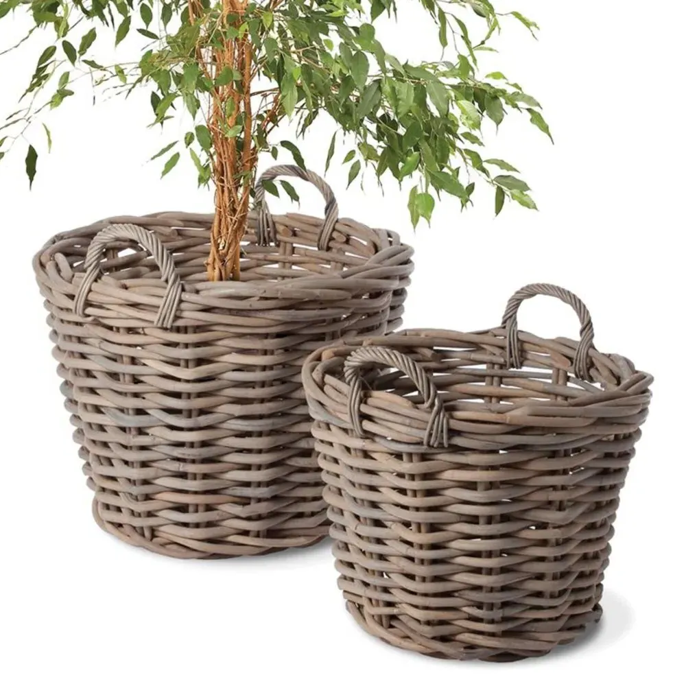 Norman Tree Basket Set of 2 - Grey, Rattan