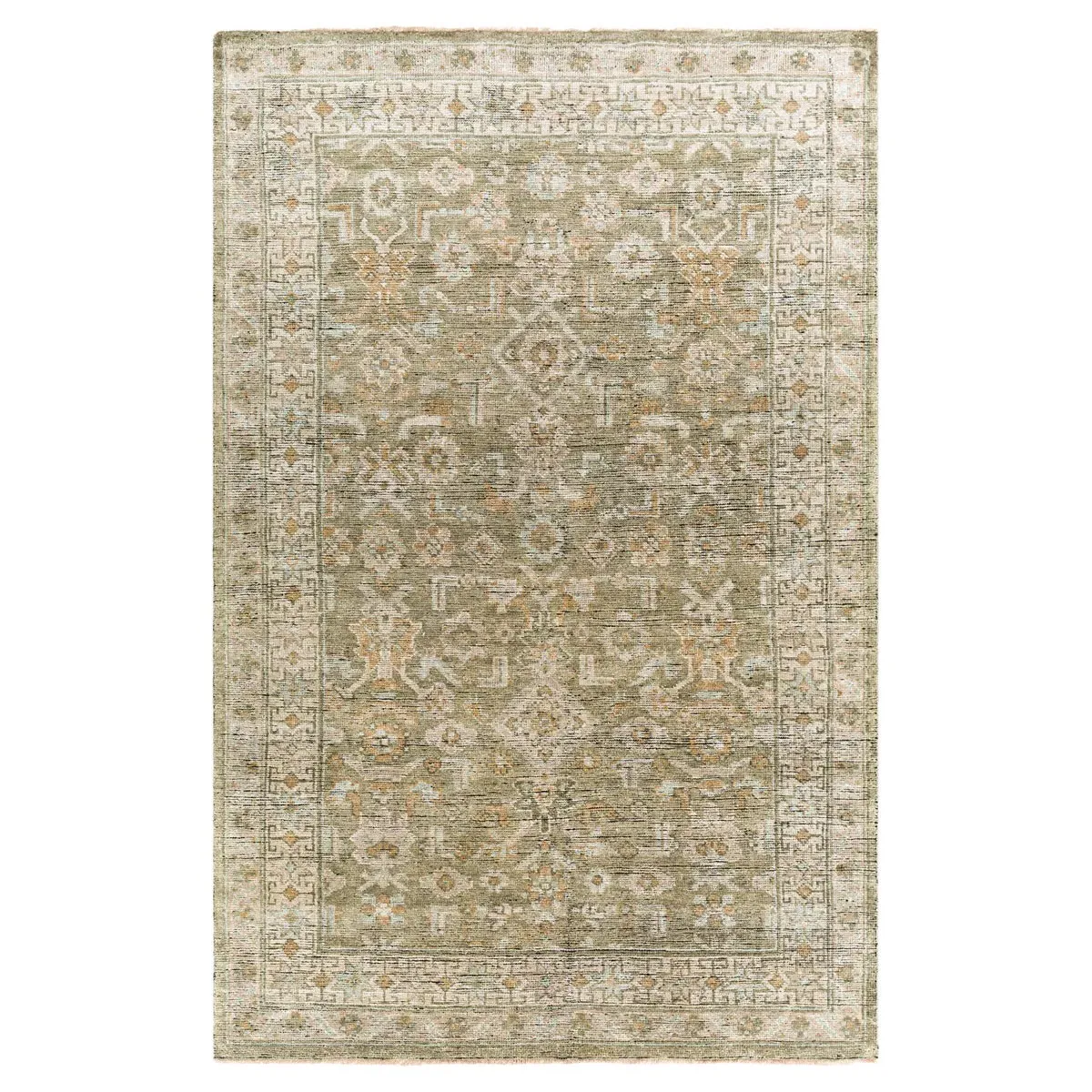 Novelle Oushak Patterned Hand Knotted Rug - Green, Wool