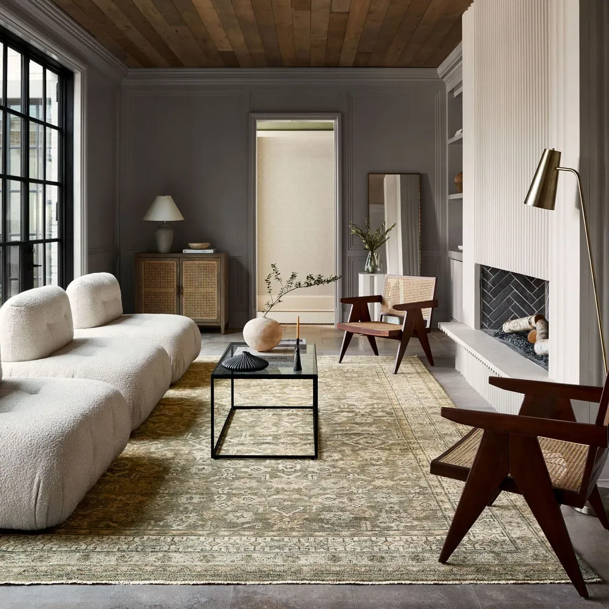 Novelle Oushak Patterned Hand Knotted Rug Sample - Green, Wool