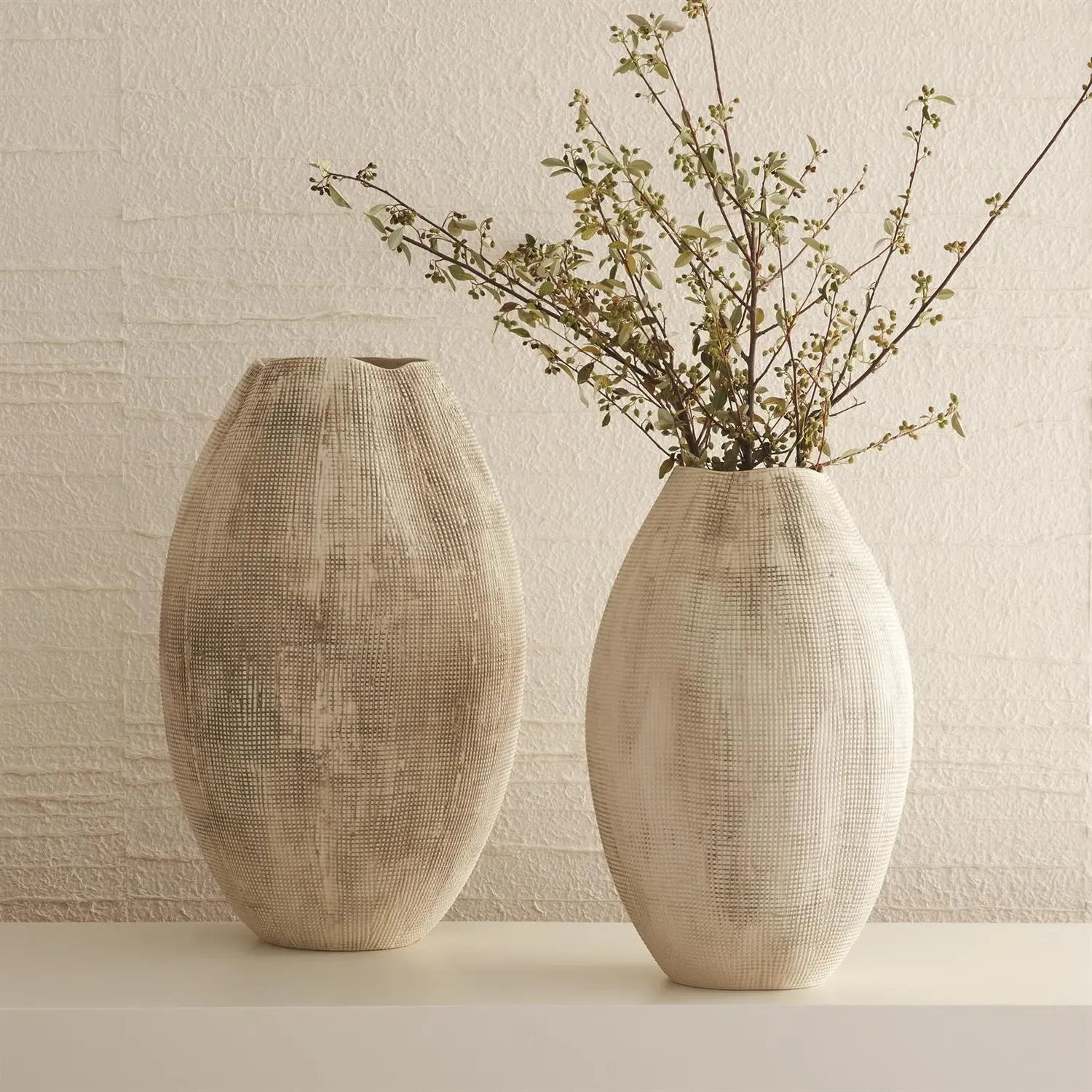 Novie Textured Vase - White, Ceramic