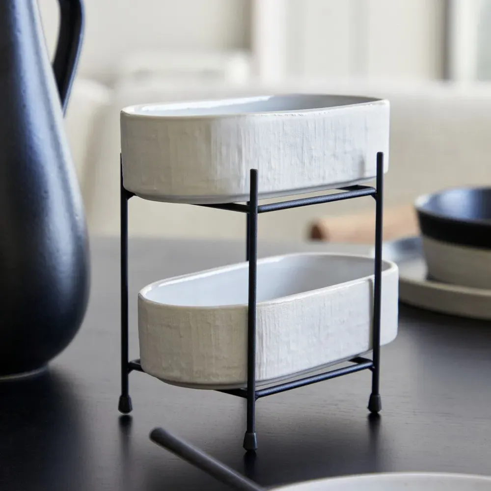 Nótos Dune Path Stoneware Deep Oval Serving Tray - Beige