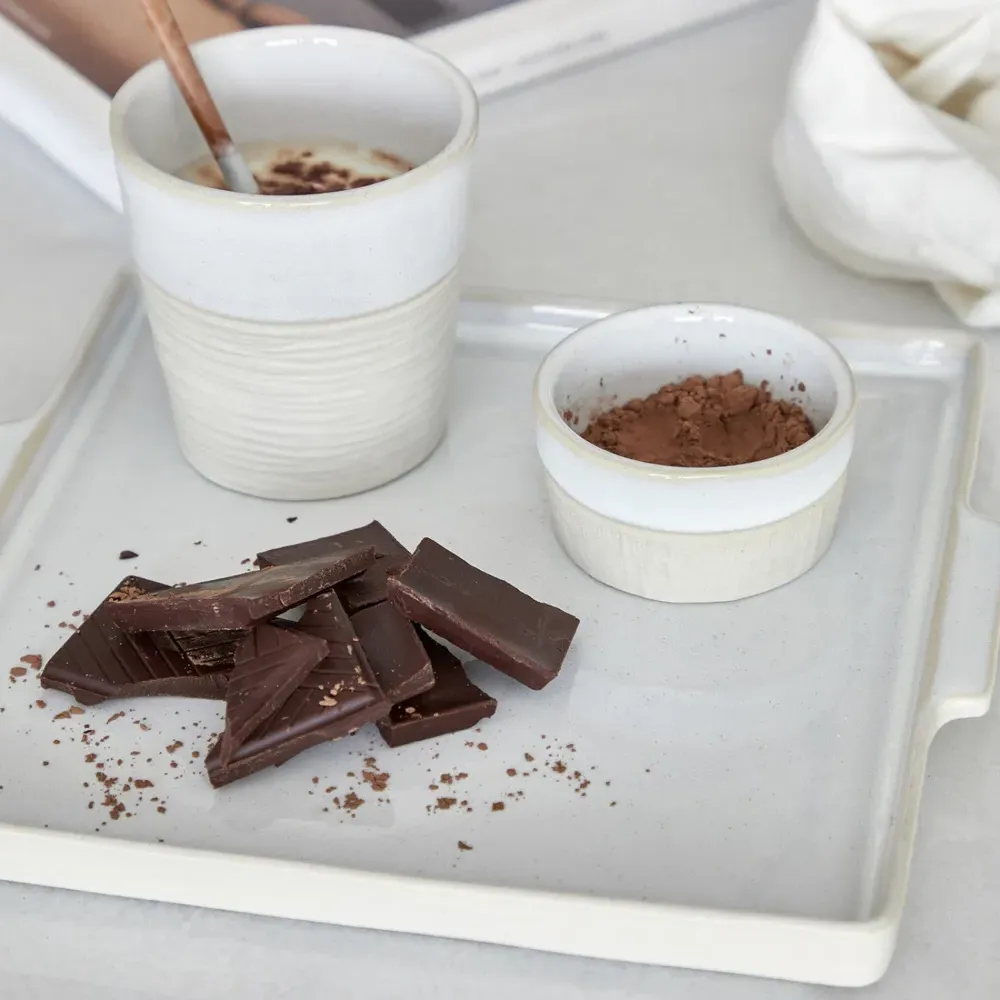 Nótos Dune Path Stoneware Square Serving Tray - Beige