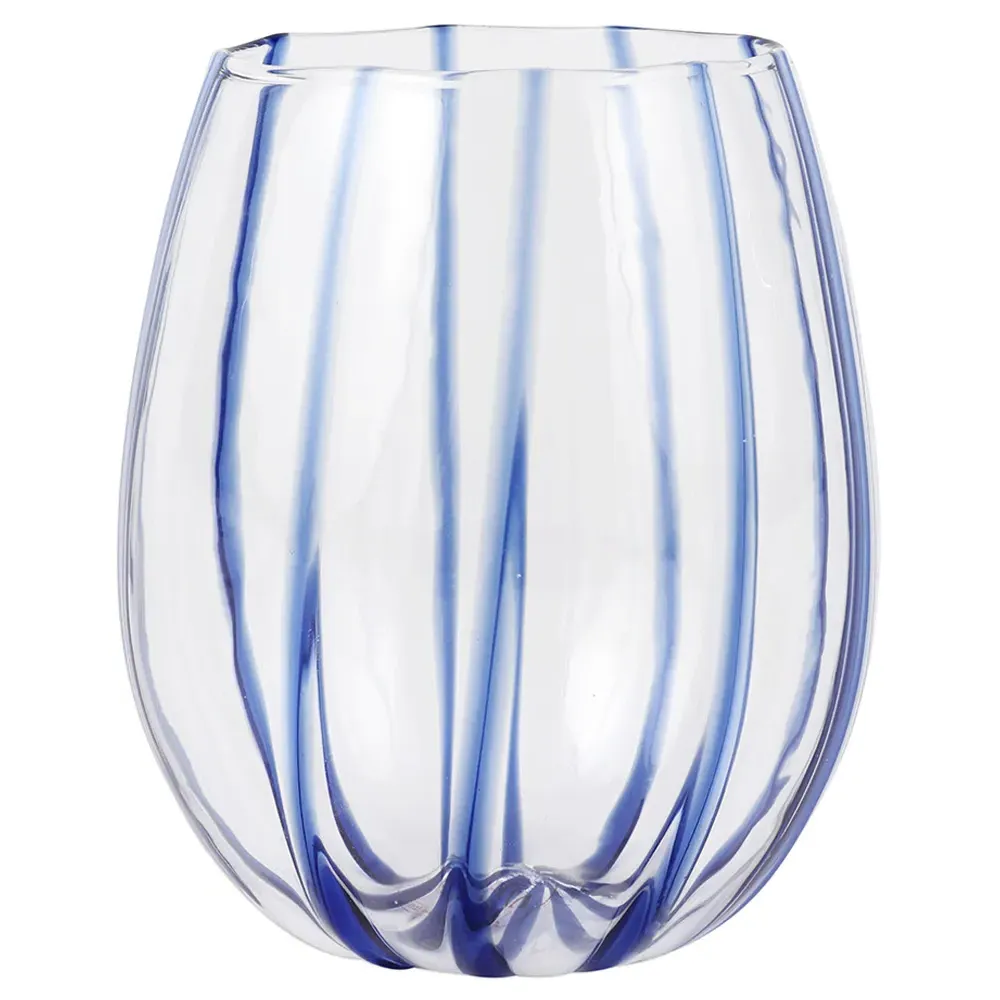 Nuovo Stripe Stemless Wine Glass - Blue, Glass image