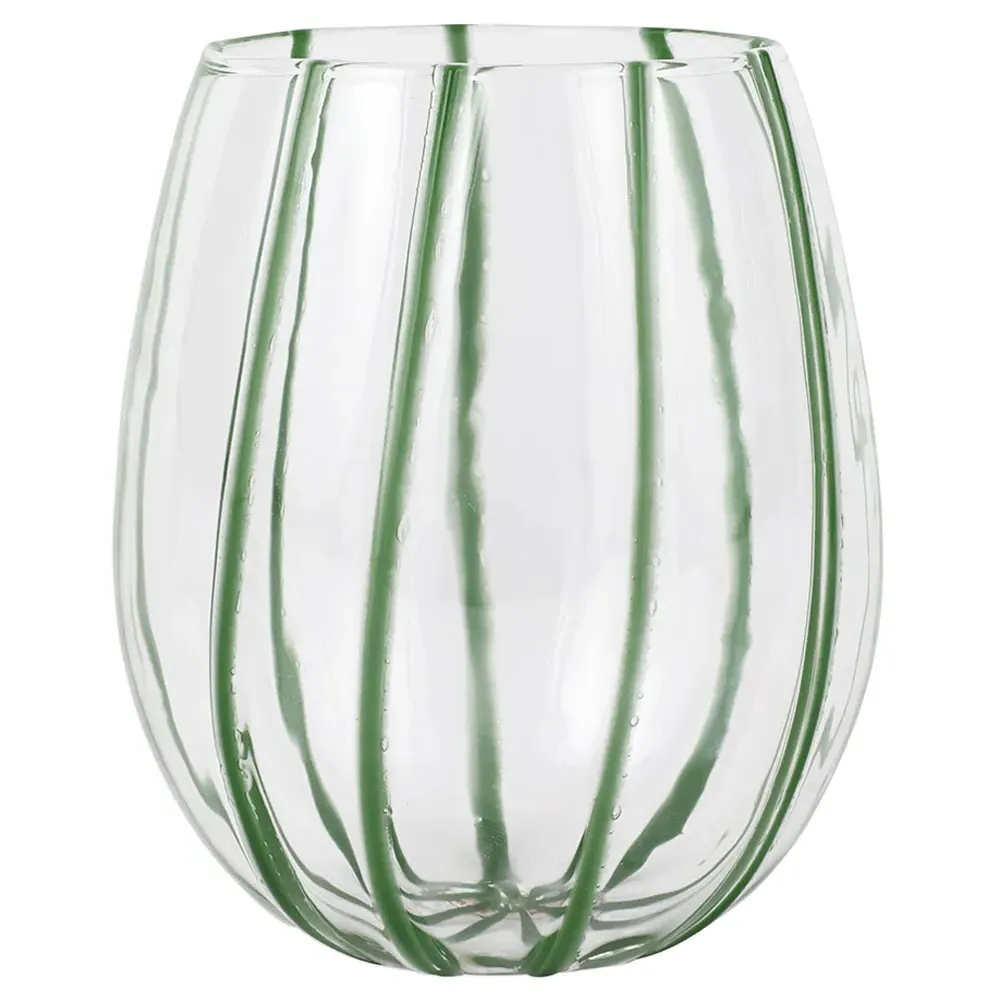 Nuovo Stripe Stemless Wine Glass - Green, Glass