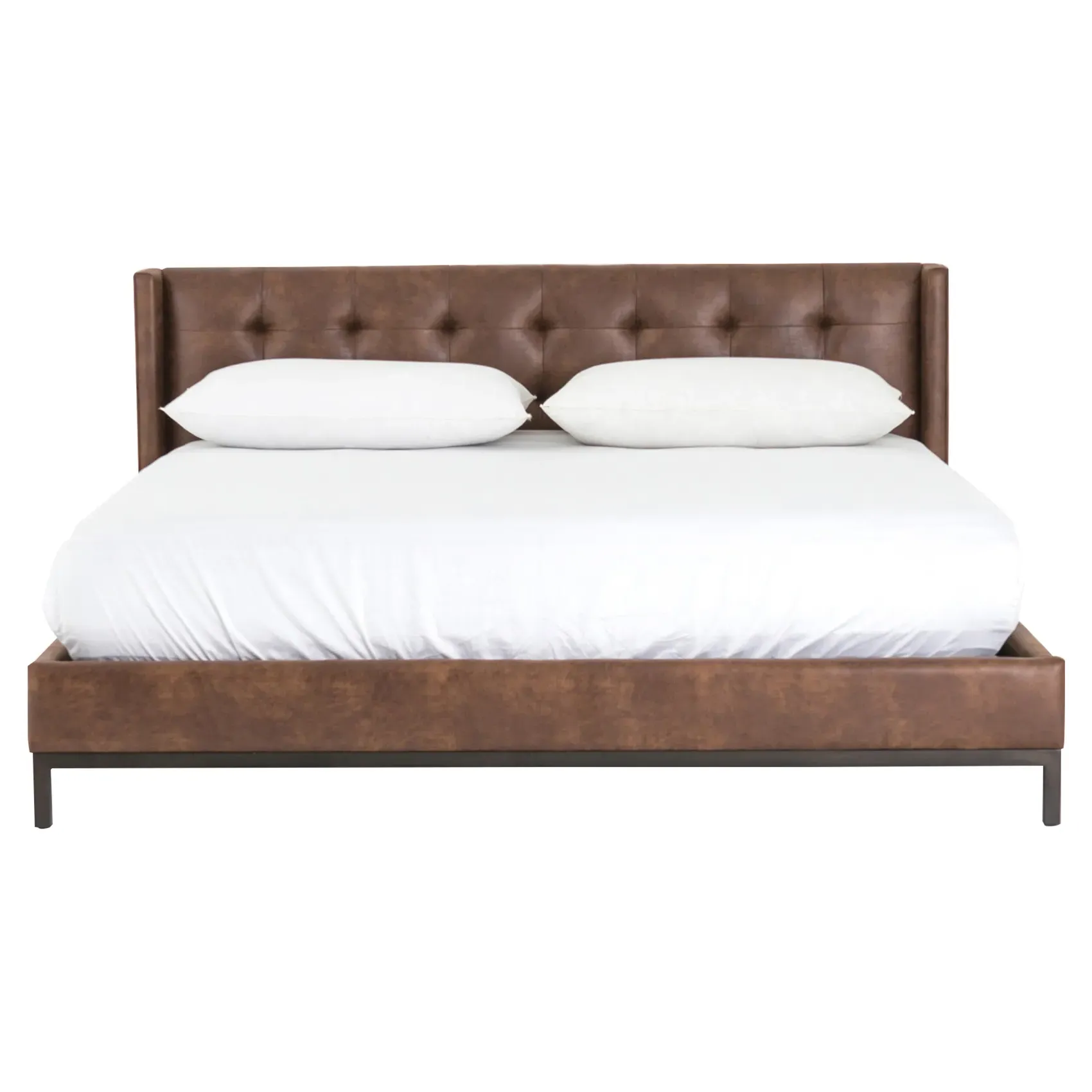 Nyla King Size Tufted Platform Bed - Brown, Faux Leather