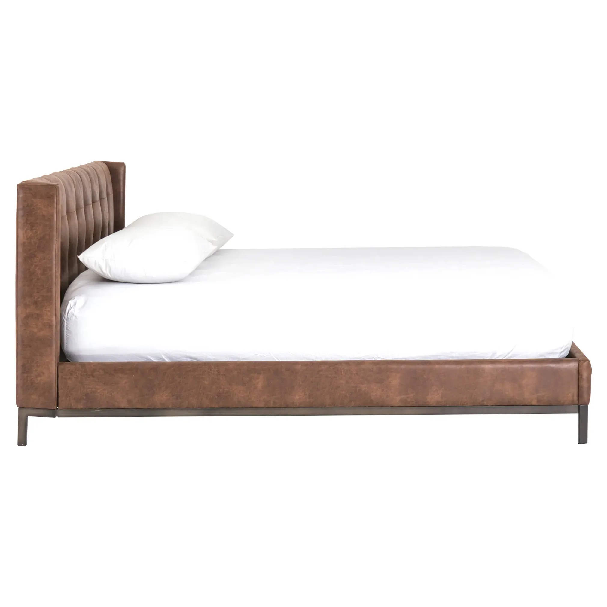 Nyla King Size Tufted Platform Bed - Brown, Faux Leather
