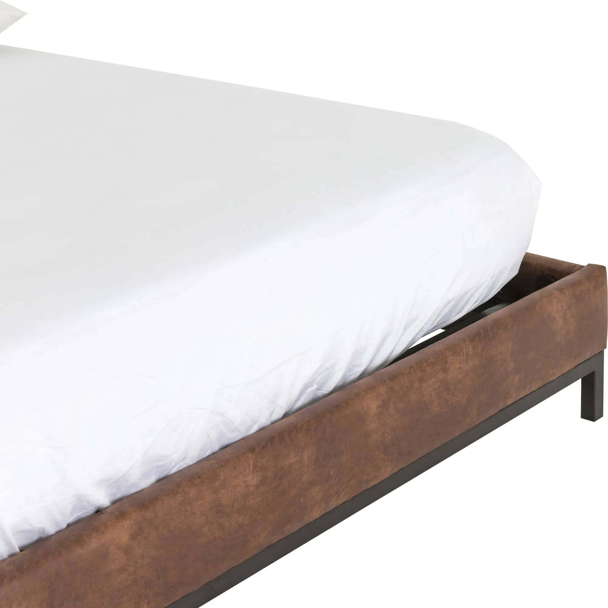 Nyla King Size Tufted Platform Bed - Brown, Faux Leather