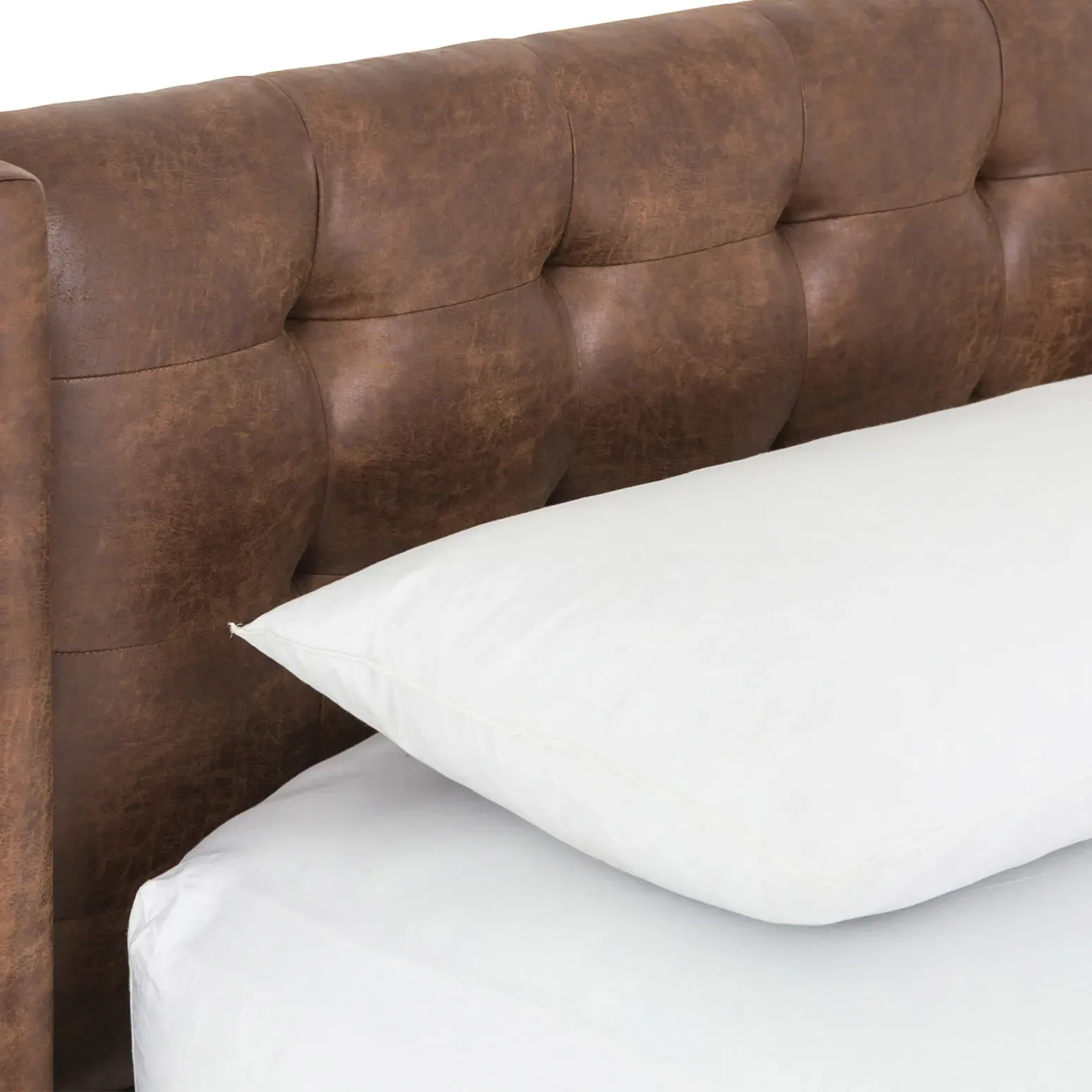 Nyla King Size Tufted Platform Bed - Brown, Faux Leather