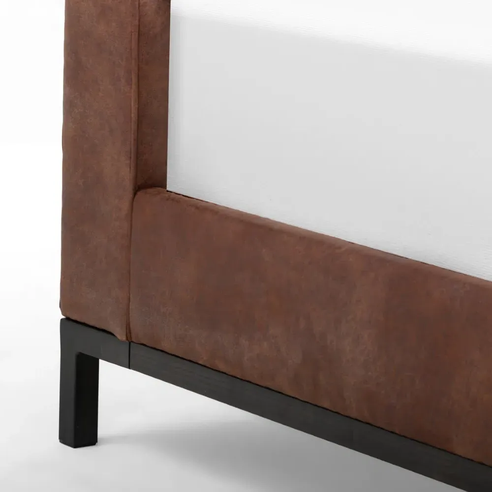 Nyla King Size Tufted Platform Bed - Brown, Leather