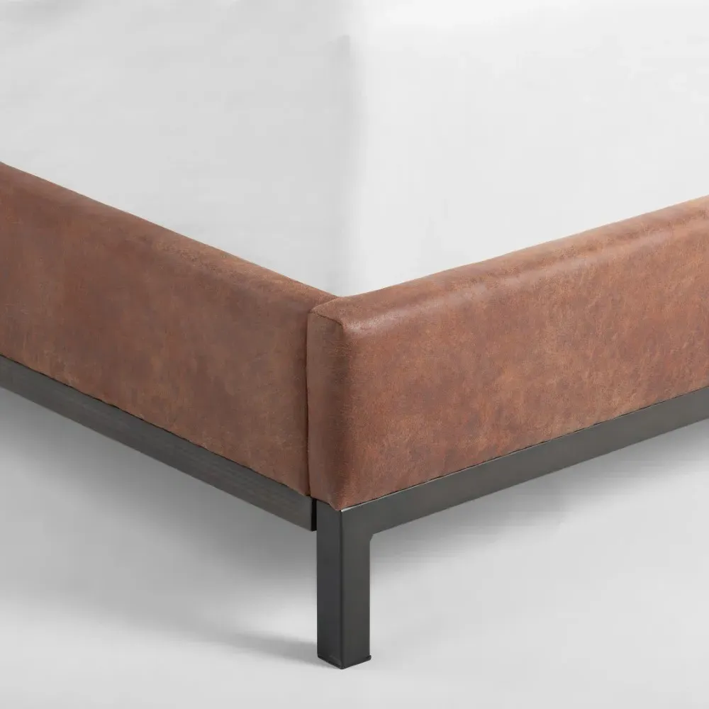 Nyla King Size Tufted Platform Bed - Brown, Leather