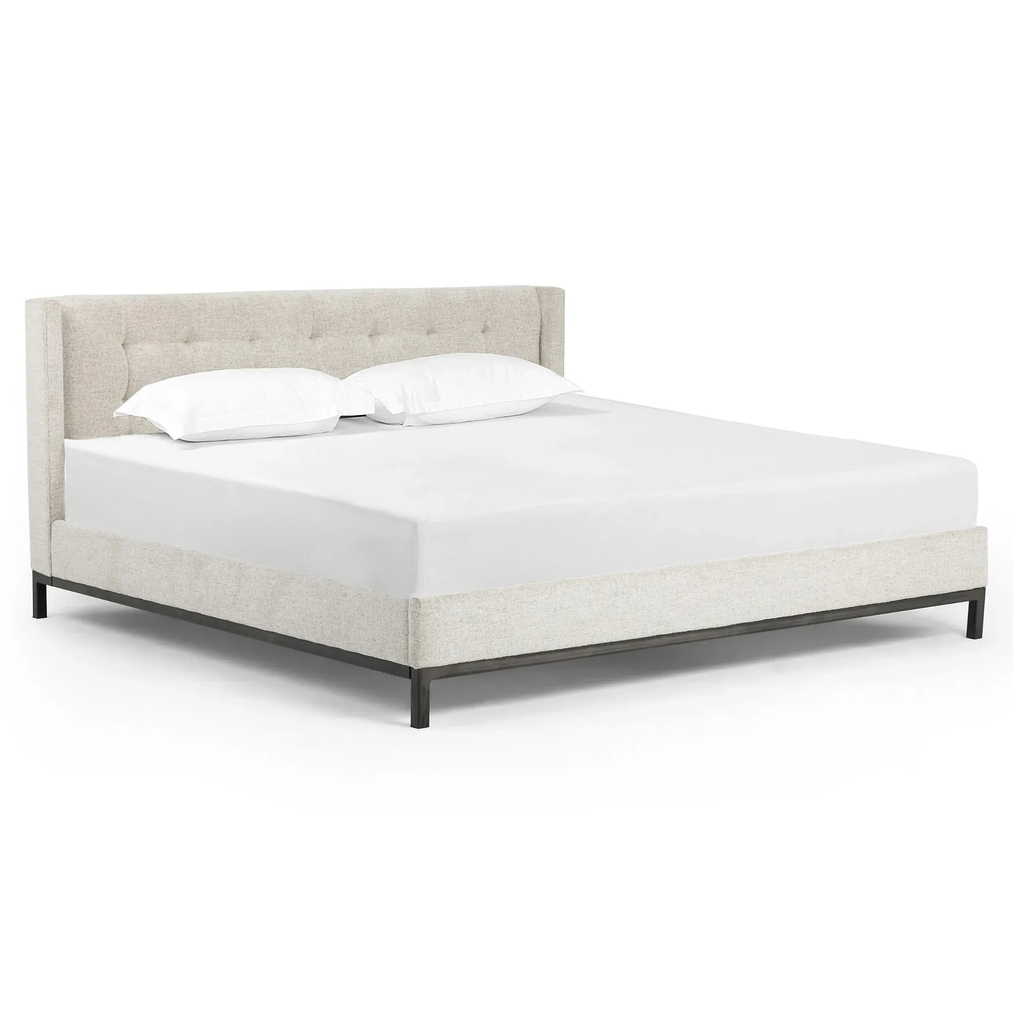 Nyla King Size Tufted Platform Bed - Light Grey, Iron