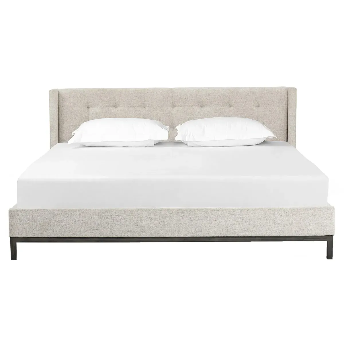 Nyla King Size Tufted Platform Bed - Light Grey, Iron