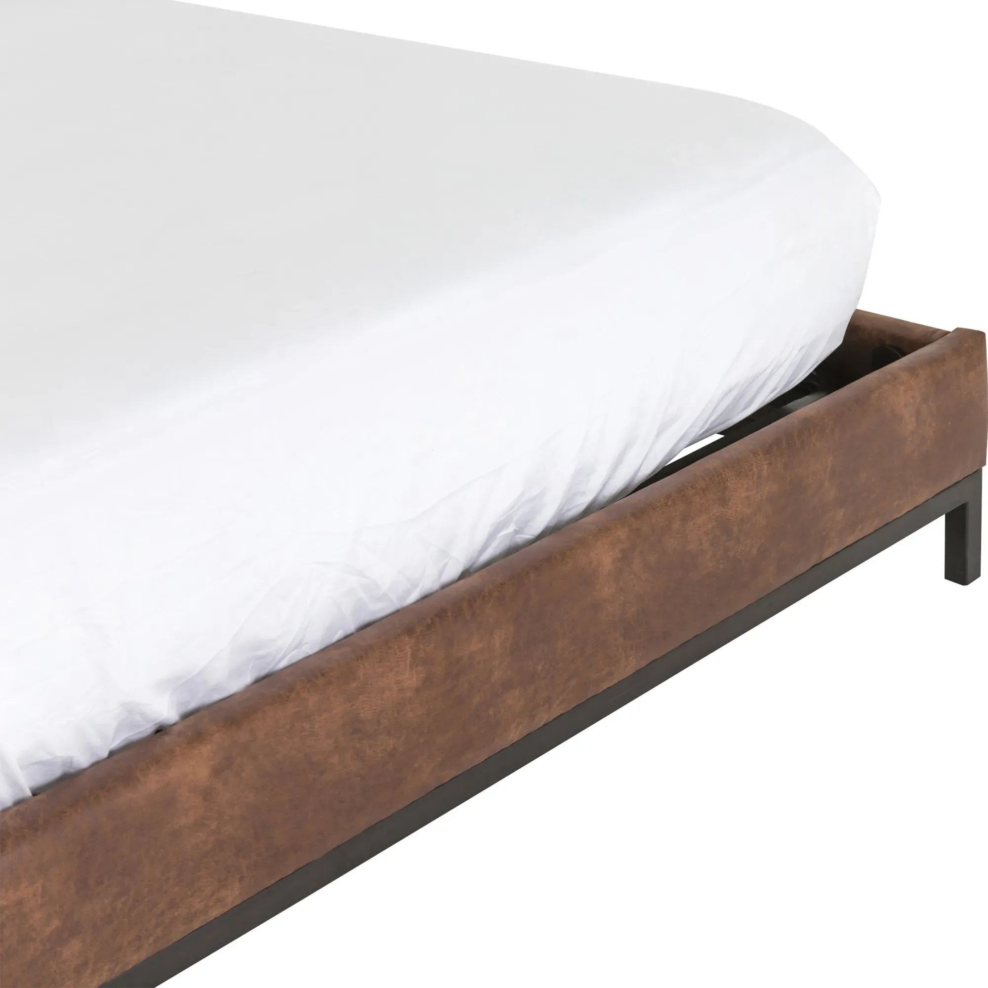 Nyla Queen Size Tufted Platform Bed - Brown, Faux Leather