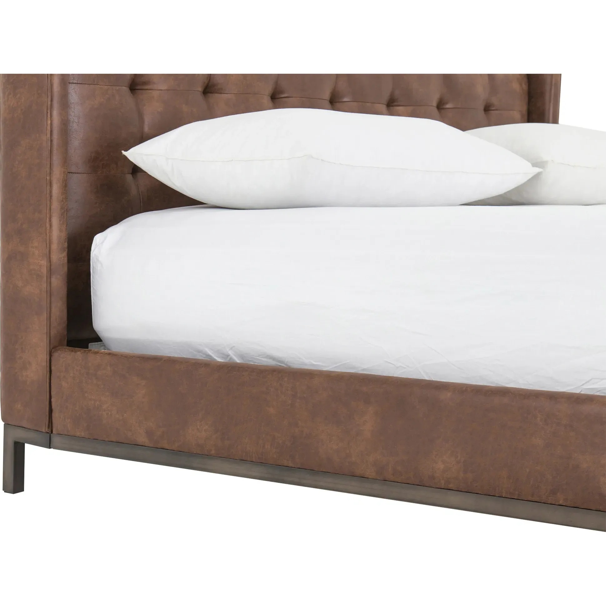 Nyla Queen Size Tufted Platform Bed - Brown, Faux Leather
