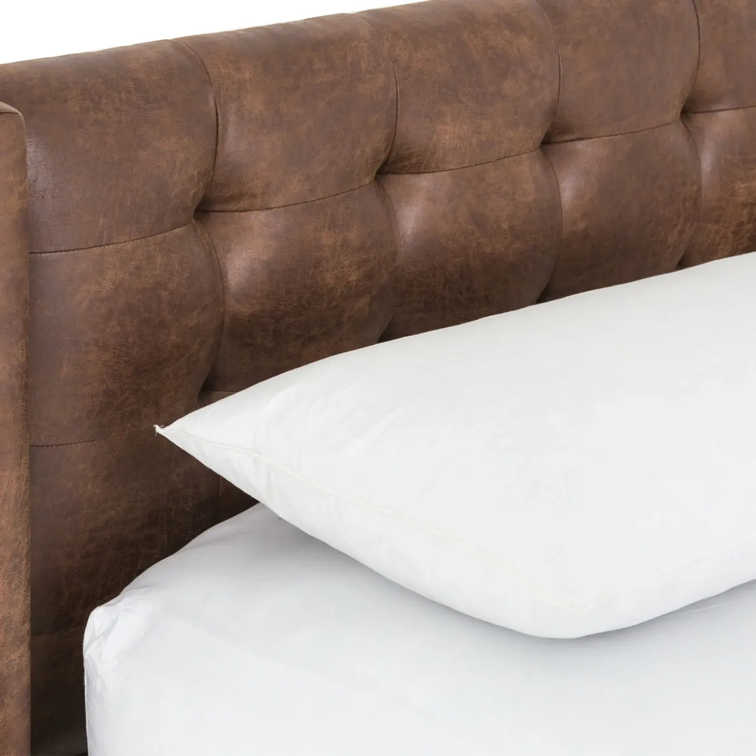 Nyla Queen Size Tufted Platform Bed - Brown, Faux Leather
