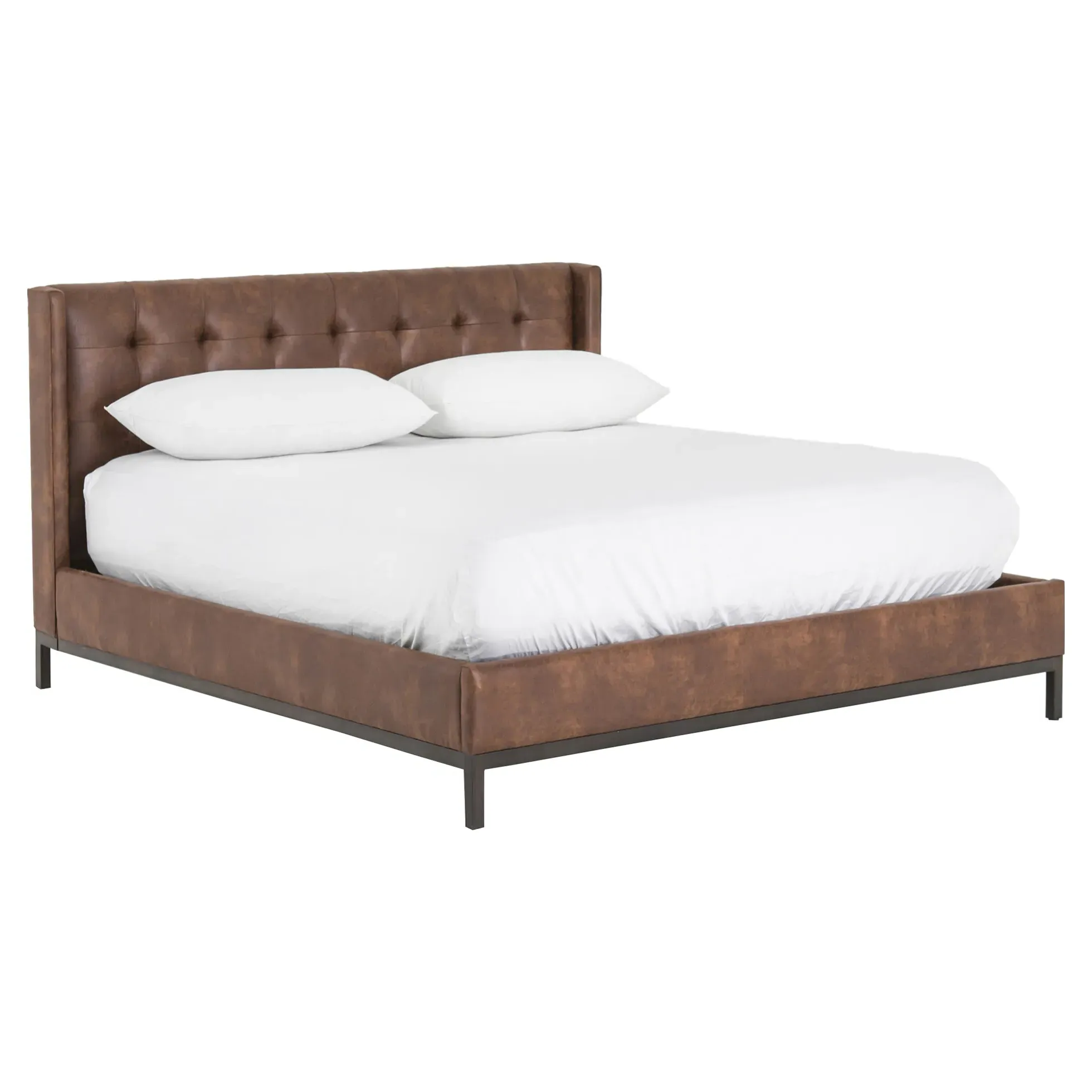 Nyla Queen Size Tufted Platform Bed - Brown, Faux Leather image